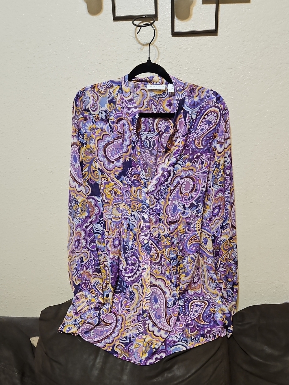 Susan Graver Purple Paisley Long-Sleeve Blouse